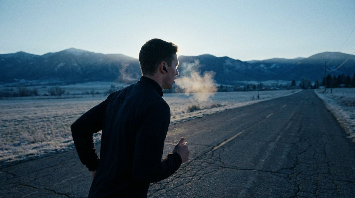 Runner alone on an empty road at dawn