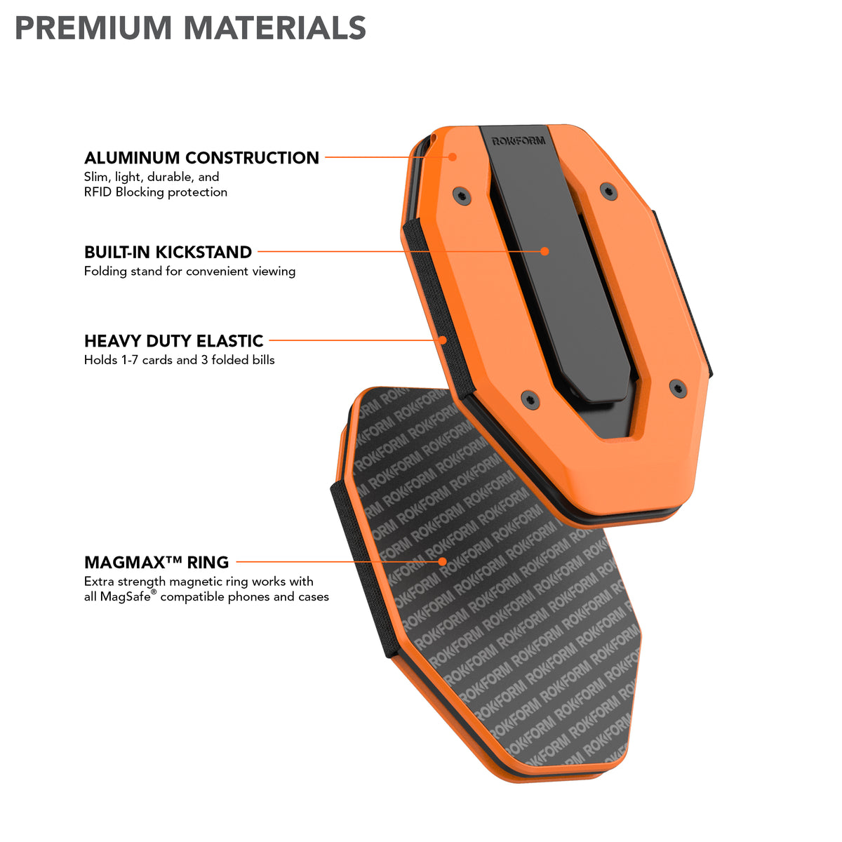 Limited Edition Orange/Black Fuzion Magnetic Wallet with Black Stand