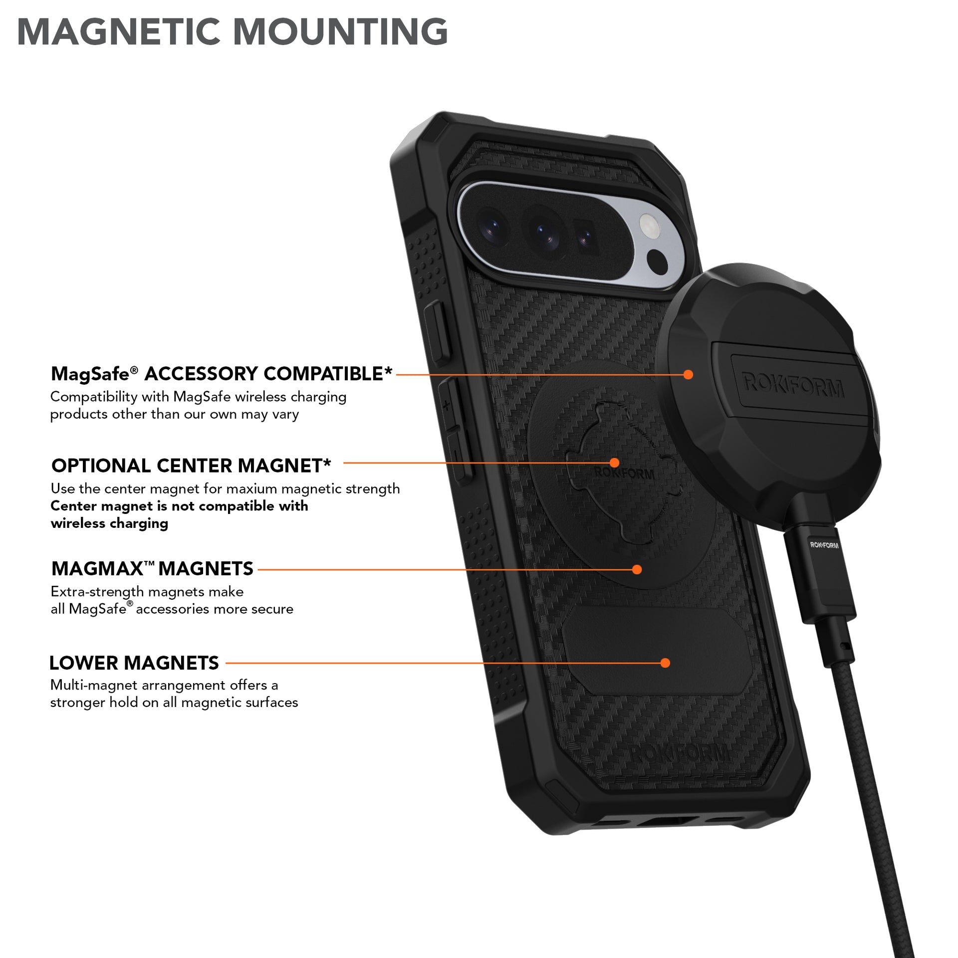 Google Pixel 10 Pro XL Rugged Case Black with Magnetic Mounting
