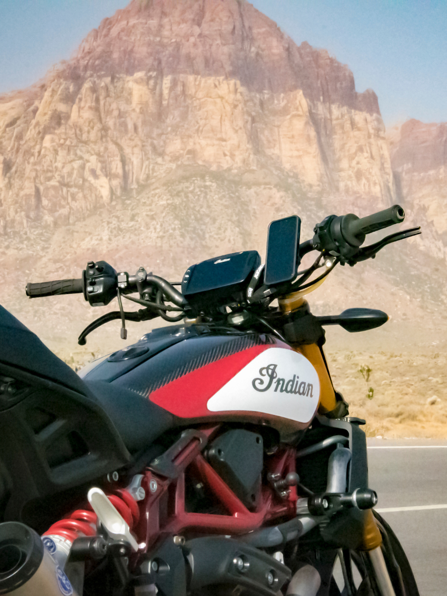 Indian motorcycle ready for motorcycle season with the ROKFORM Universal Ball Adapter Mount