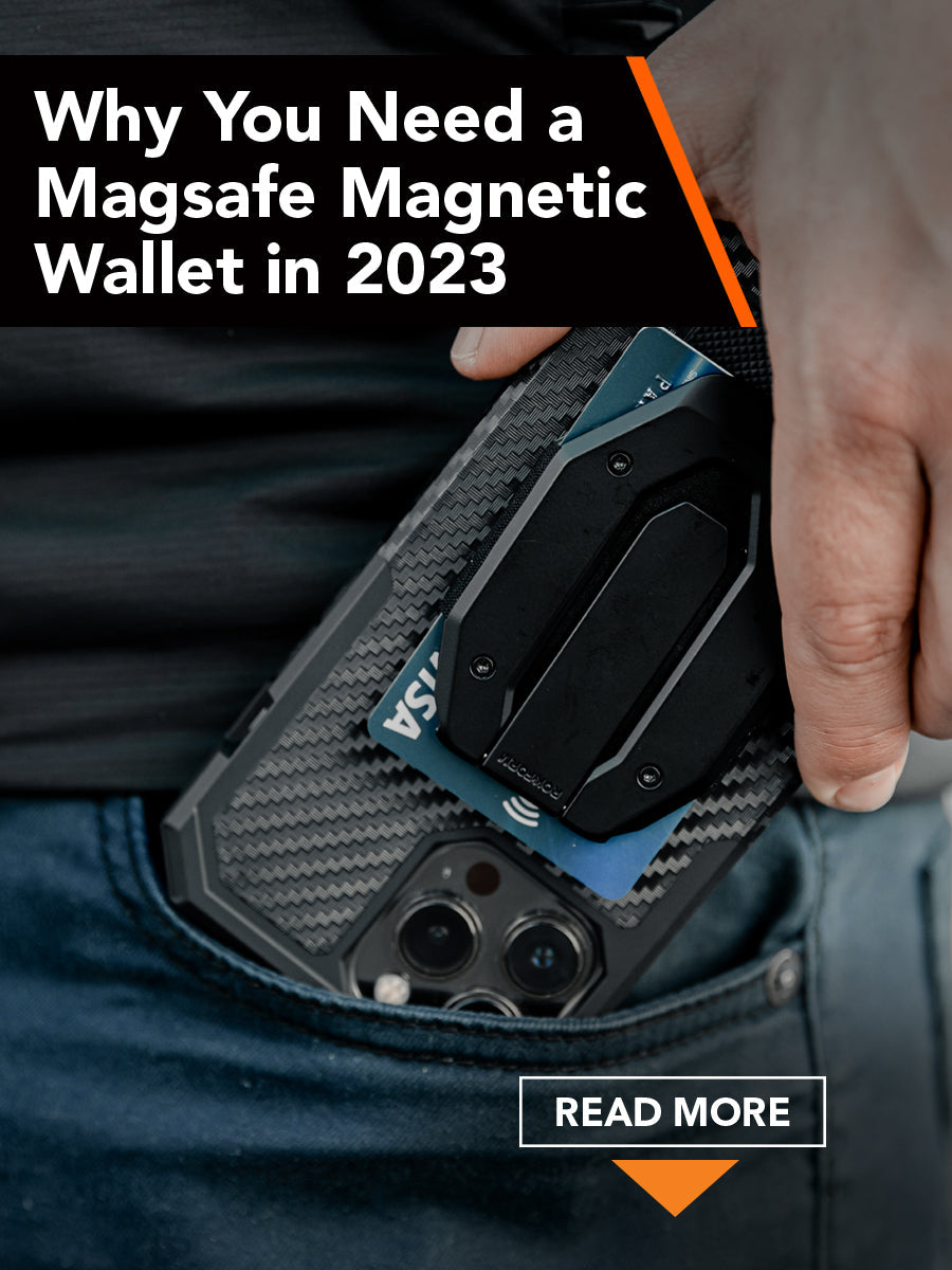 Man putting iPhone with ROKFORM FUZION Magsafe® Magnetic Wallet into pocket