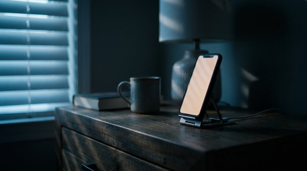 Phone on a folding stand at dawn