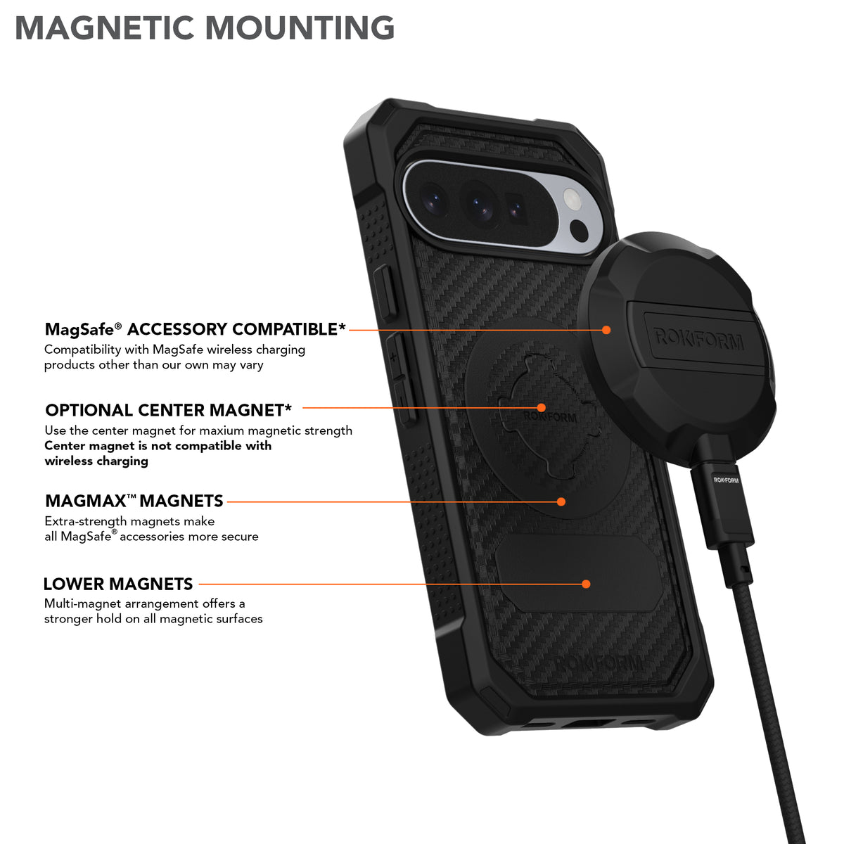 Google Pixel 10 Pro XL Rugged Case Black with Magnetic Mounting