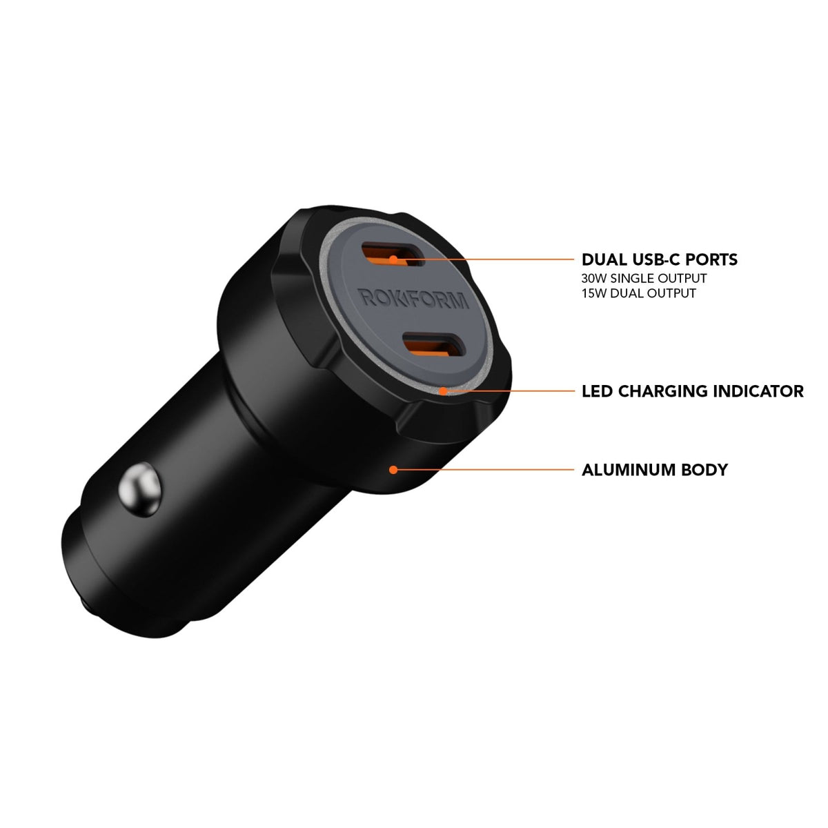 30W Dual USB-C 12V Car Charger | Rokform.com 30W Dual USB-C 12V Car Charger | Rokform.com