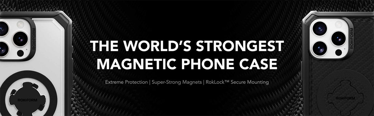 Advertisement for a magnetic phone case with text 'The World's Strongest Magnetic Phone Case' on a black background.