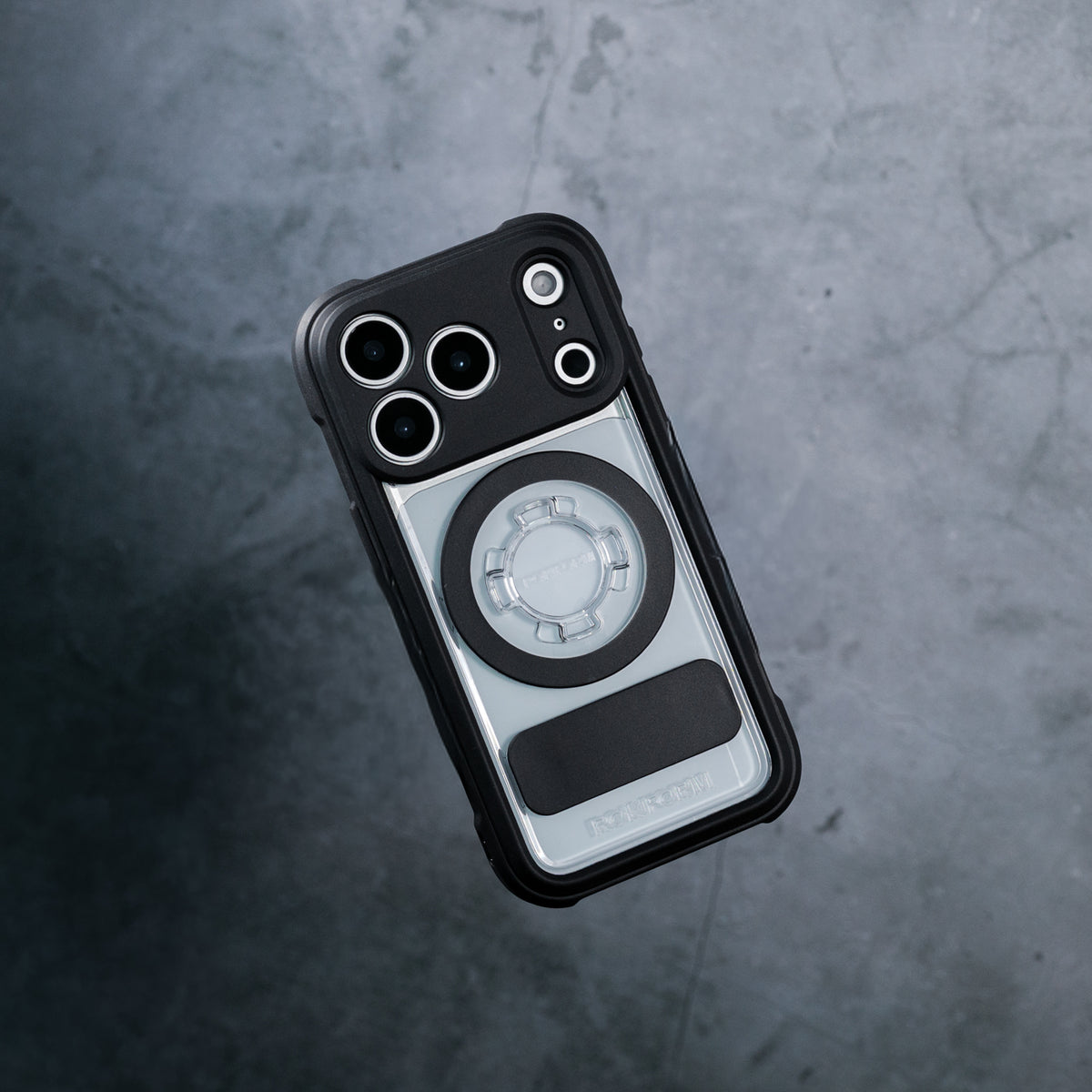 Studio view of the clear Rokform Crystal Case for iPhone