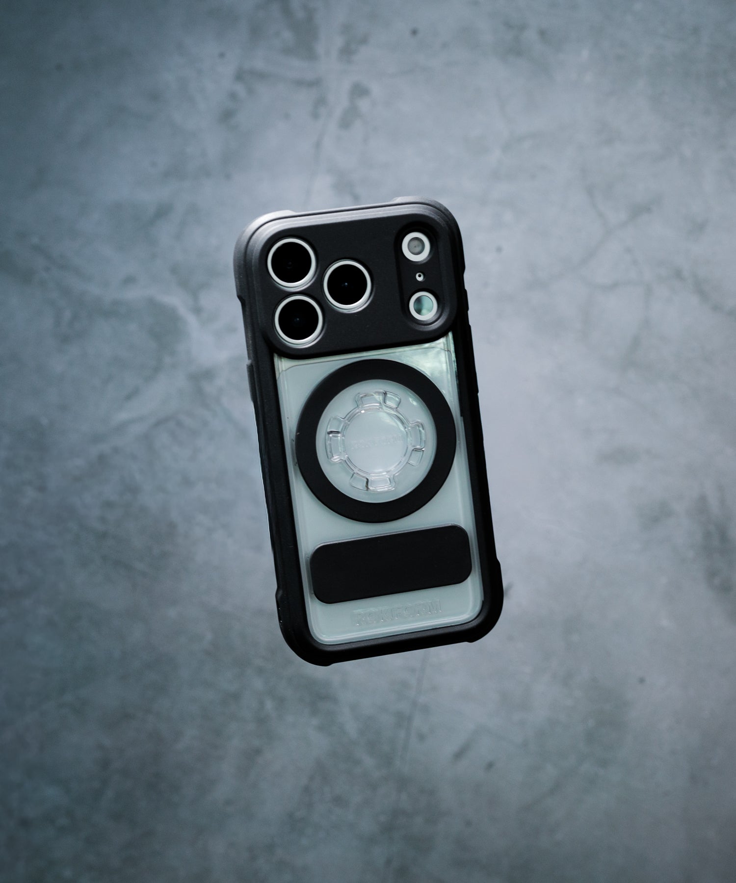 Rokform Crystal Case for iPhone, clear back with the MAGMAX magnet ring visible