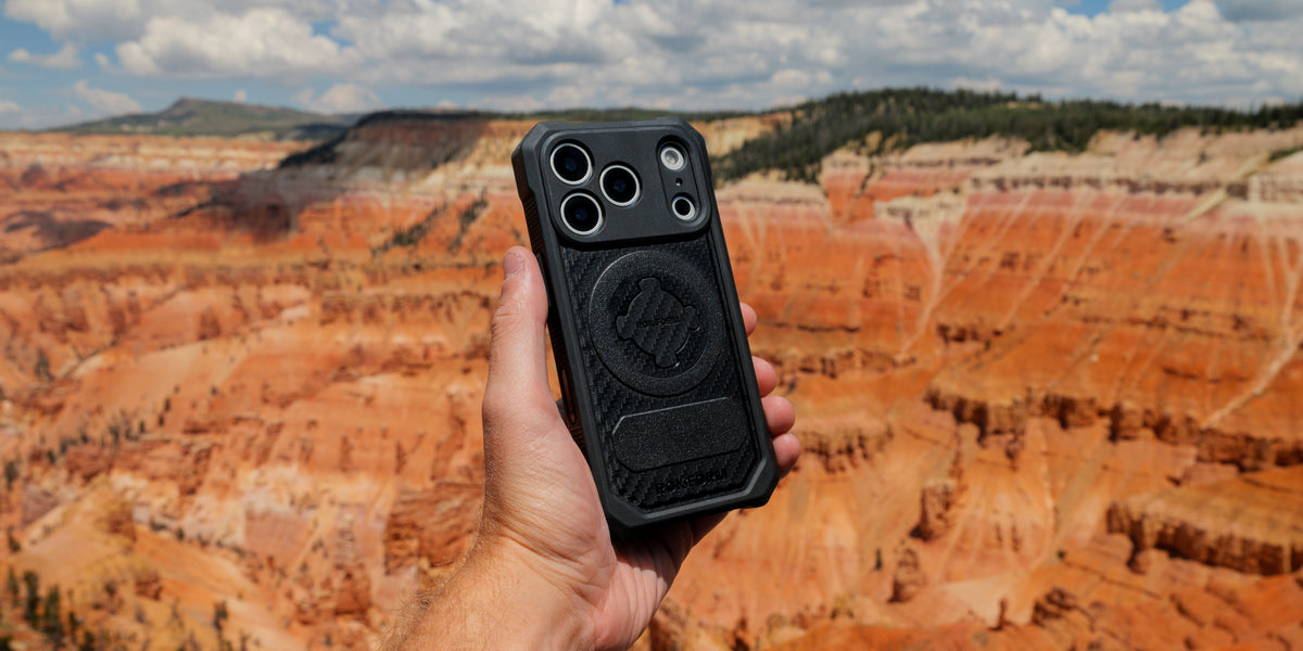 Rokform Rugged Case on an iPhone outdoors at a Utah campsite