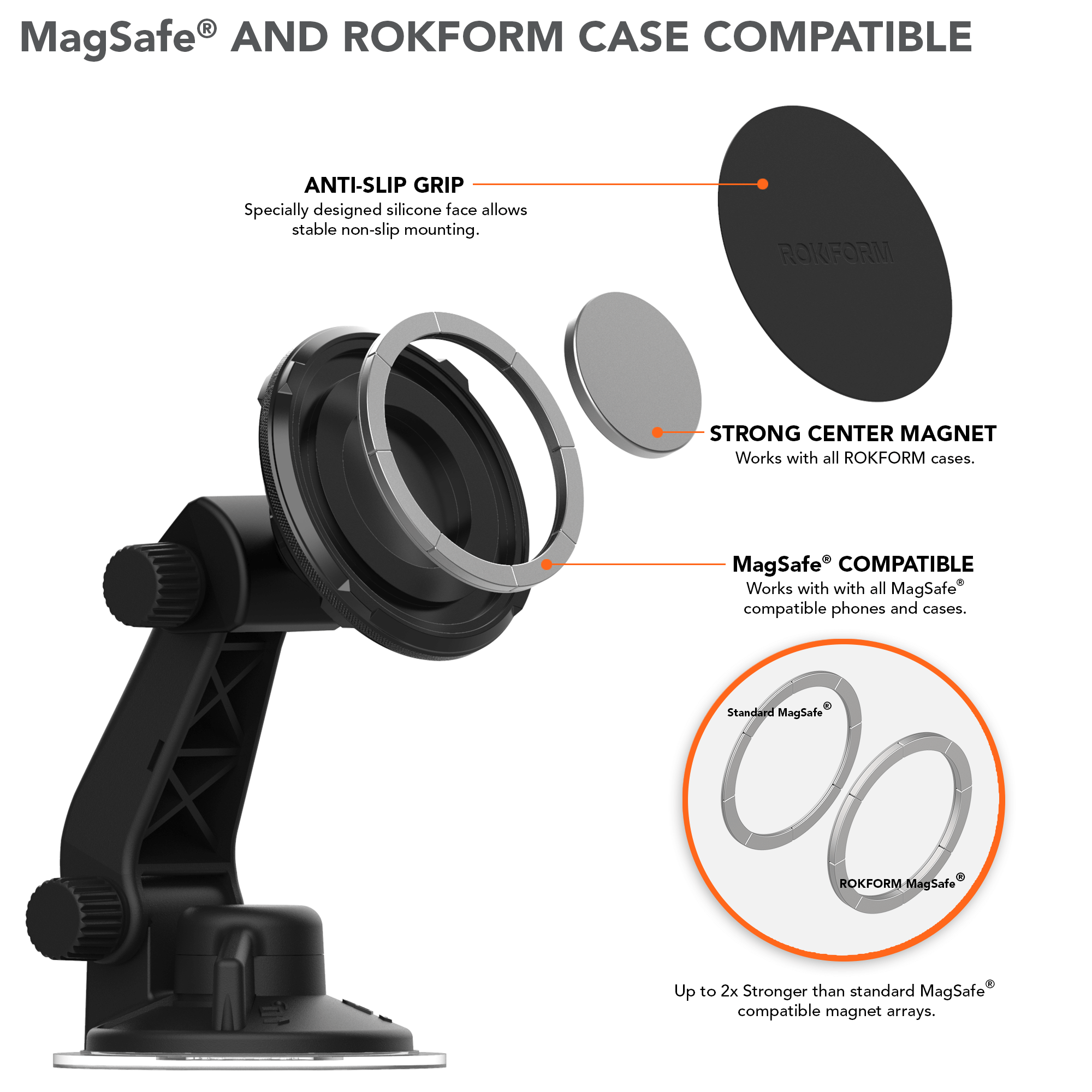 Rokform Premium Magnetic Windshield Suction Mount - MagSafe® Compatible